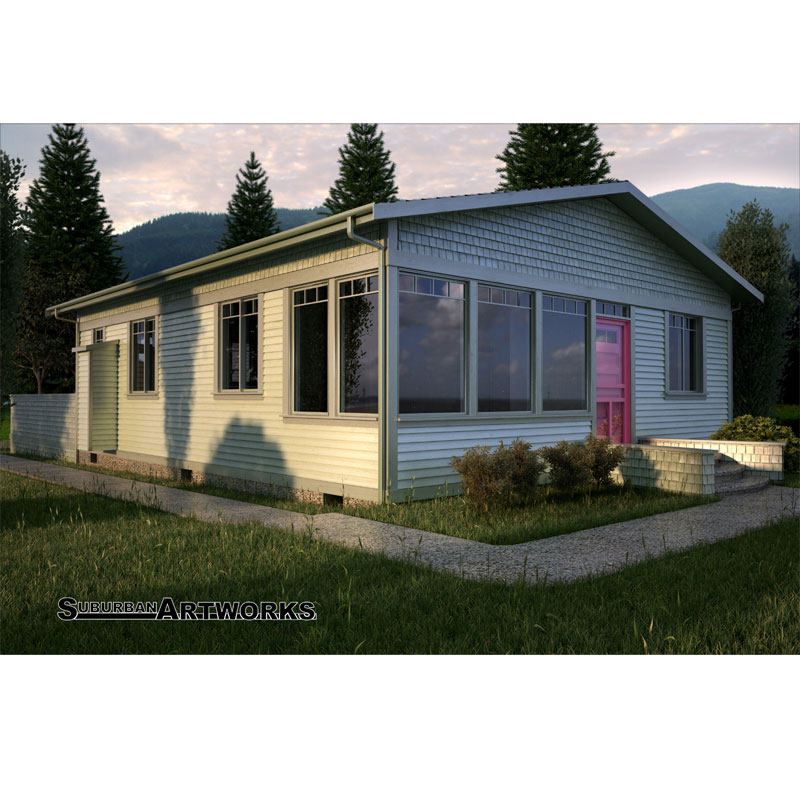 architectural rendering of a cabin in the woods